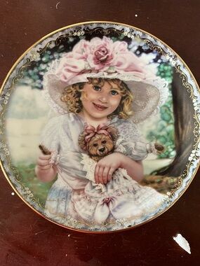 Decorative Pink Girl & Puppy Wall Plate - Classic Portrait Accent